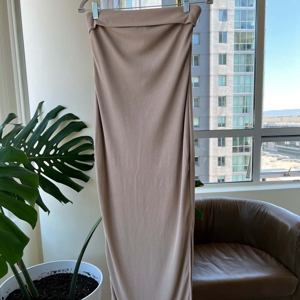 Light brown maxi body on dress with slit